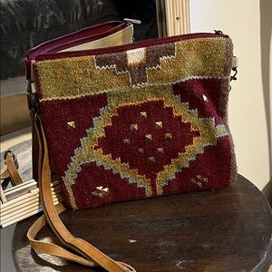 Artisan Boho Burgundy and Tan Crossbody Bag